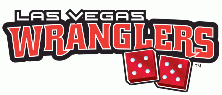 Las Vegas Wranglers Primary Logo (2004) - A red and black cowboy riding a  bull and holding a hockey stick